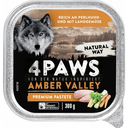 4 Paws Amber Valley Premium Pastete Perlhuhn & Landgemüse 300G 1 4 Paws Amber Valley Premium Pastete Perlhuhn & Landgemüse 300G