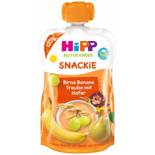 Hipp Bio Snackie Birne-Banane-Traube Mit Hafer 1+ 120G 1 Hipp Bio Snackie Birne-Banane-Traube Mit Hafer 1+ 120G