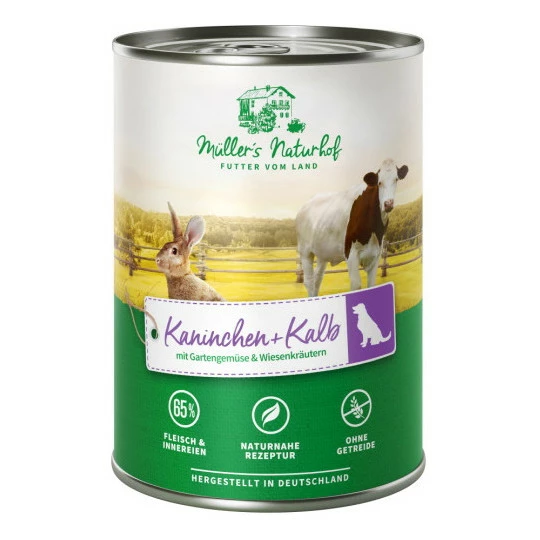 Müller's Naturhof Hundefutter Kalb & Kaninchen 400G 1 Müller's Naturhof Hundefutter Kalb & Kaninchen 400G