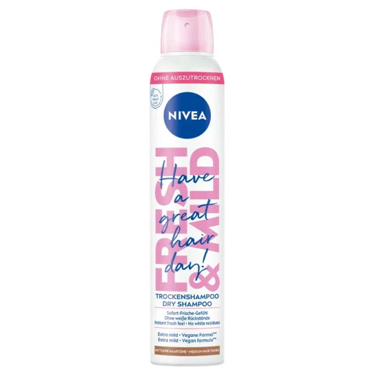 NIVEA Fresh&Mild Trockenshampoo Mittlere Haartöne 200ML 1 NIVEA Fresh&Mild Trockenshampoo Mittlere Haartöne 200ML
